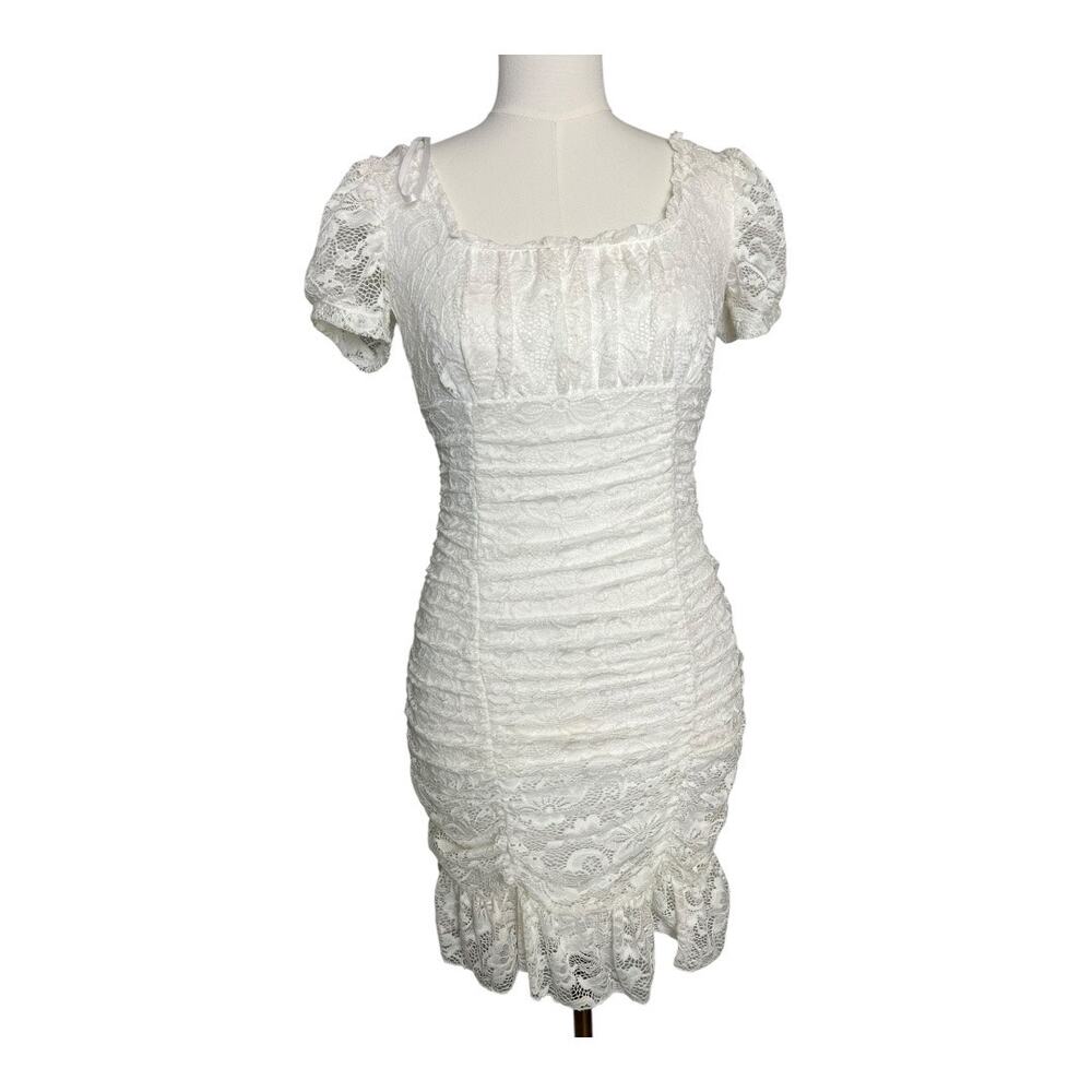 Womens Coquette Cottagecore Dress Girly Romantic B. Darlin 3 / 4 White Lace